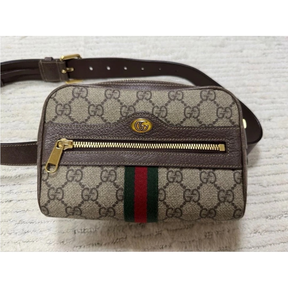 Gucci Beige Monogram Belt Bag with Red and Green Accents - Picture 1 of 7